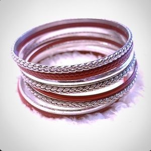 Silver & Red tone Bracelet Set